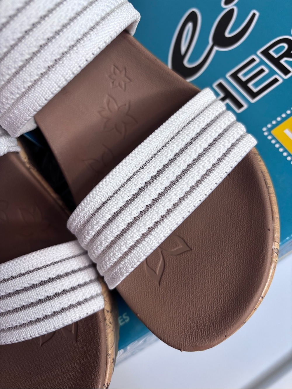 Skechers White Elastic Strap Cork Wedge Sandals Size 5.5 NWT - Picture 11 of 12